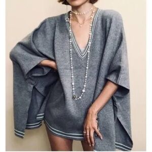 House of Harlow 1960 V Neck Poncho in gray with green stripe one size